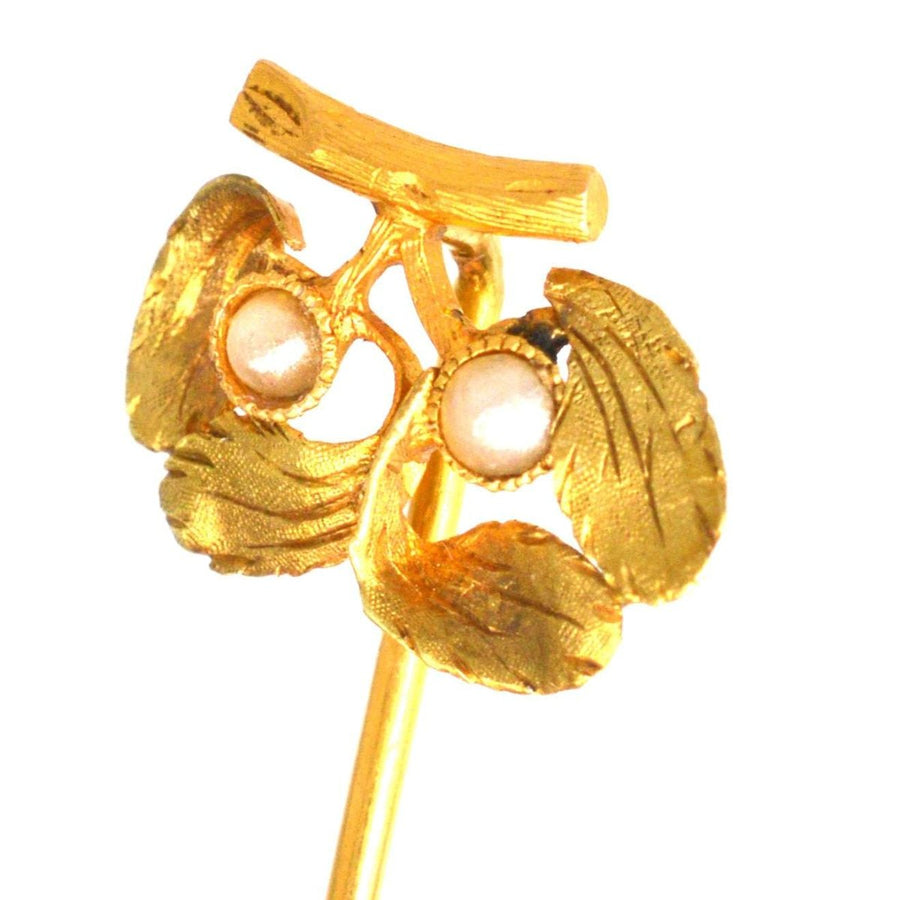 French Late 19th Century 18ct Gold Mistletoe Pearl Tie Pin