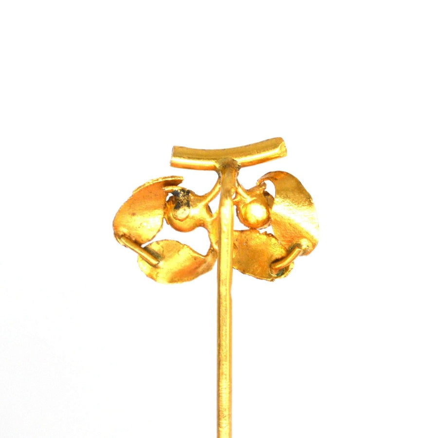 French Late 19th Century 18ct Gold Mistletoe Pearl Tie Pin