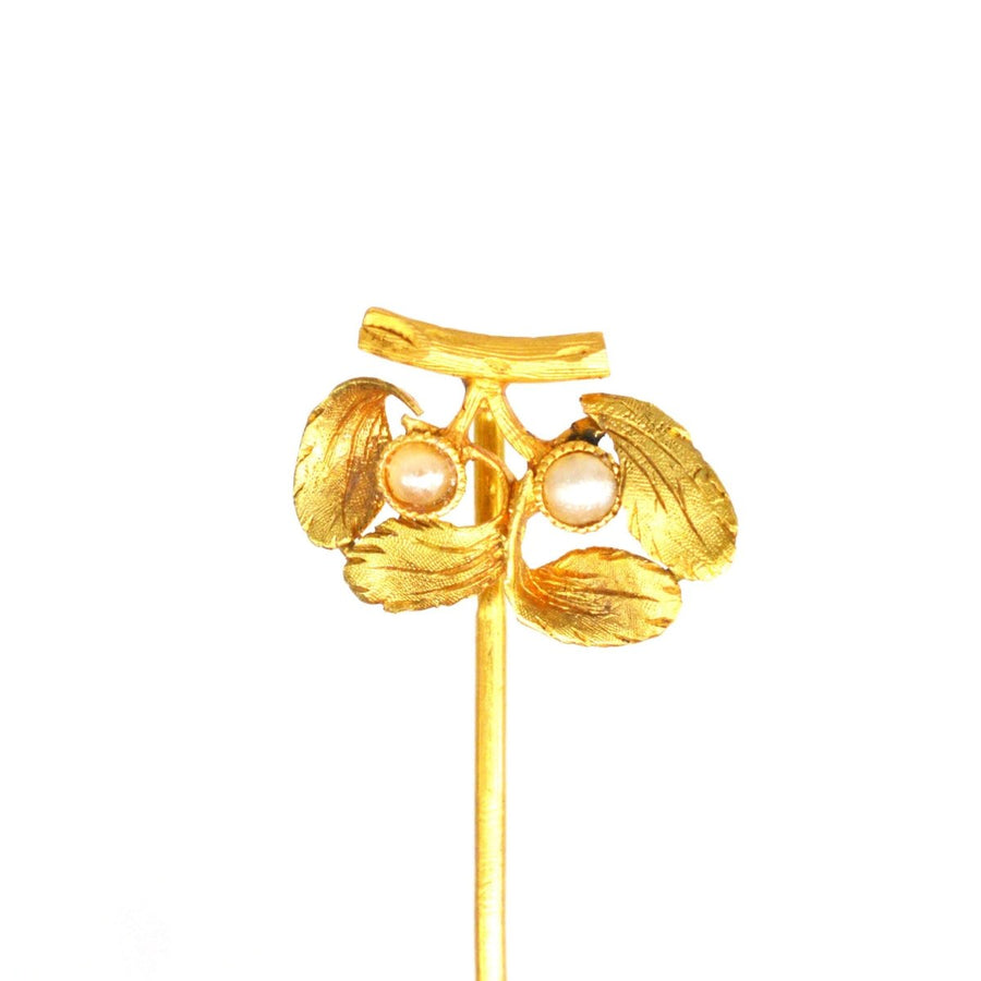 French Late 19th Century 18ct Gold Mistletoe Pearl Tie Pin