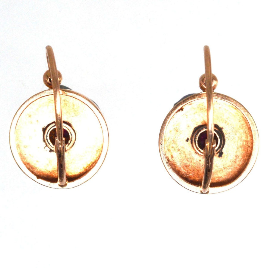 French Late 19th Century 18ct Rose Gold Seed Pearls and Ruby Cluster Earrings