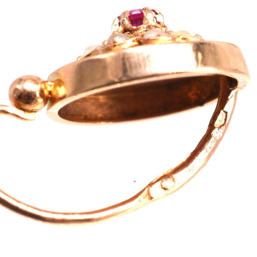 French Late 19th Century 18ct Rose Gold Seed Pearls and Ruby Cluster Earrings