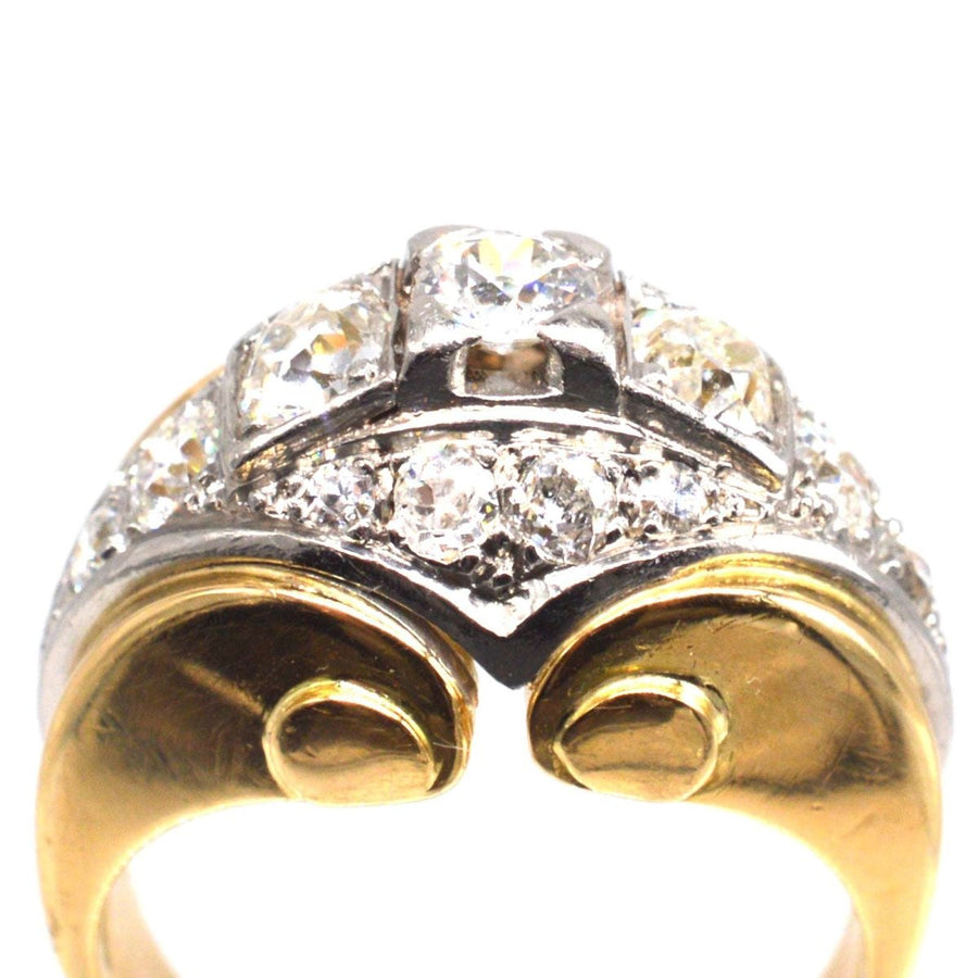 French Retro 18ct Gold and Platinum Diamond Ring | Parkin and Gerrish | Antique & Vintage Jewellery