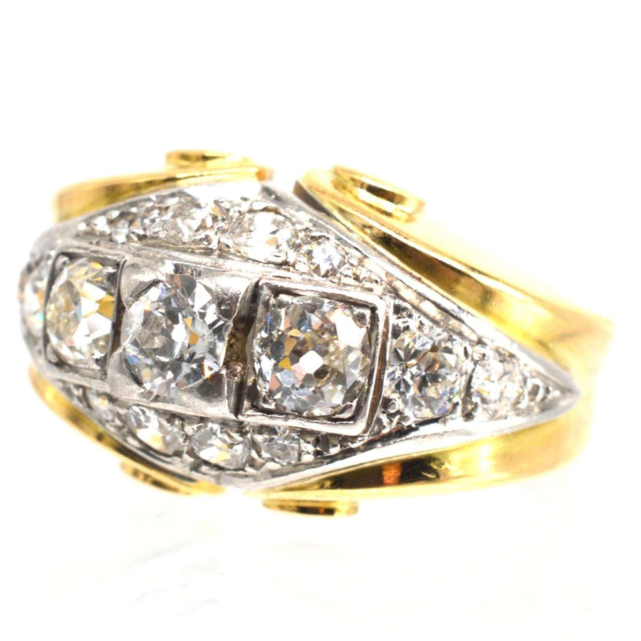 French Retro 18ct Gold and Platinum Diamond Ring | Parkin and Gerrish | Antique & Vintage Jewellery