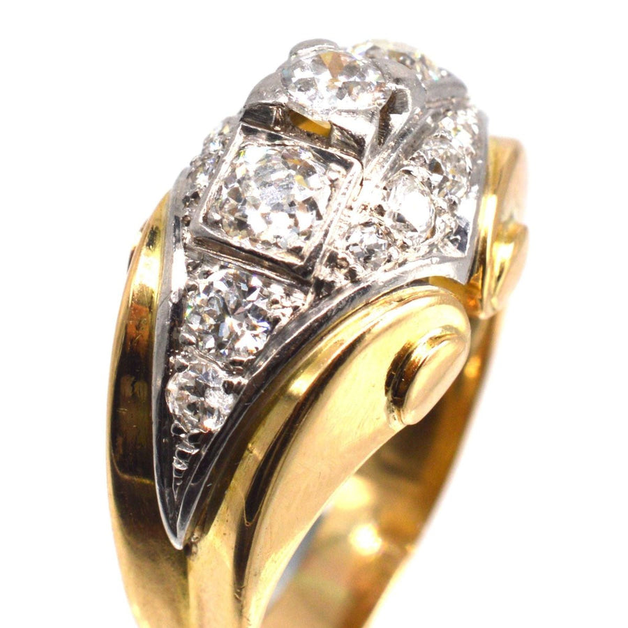 French Retro 18ct Gold and Platinum Diamond Ring | Parkin and Gerrish | Antique & Vintage Jewellery