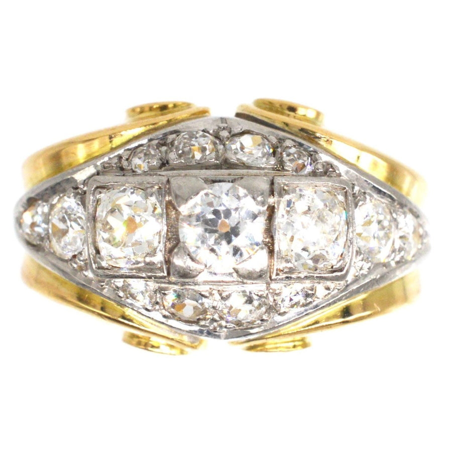 French Retro 18ct Gold and Platinum Diamond Ring | Parkin and Gerrish | Antique & Vintage Jewellery