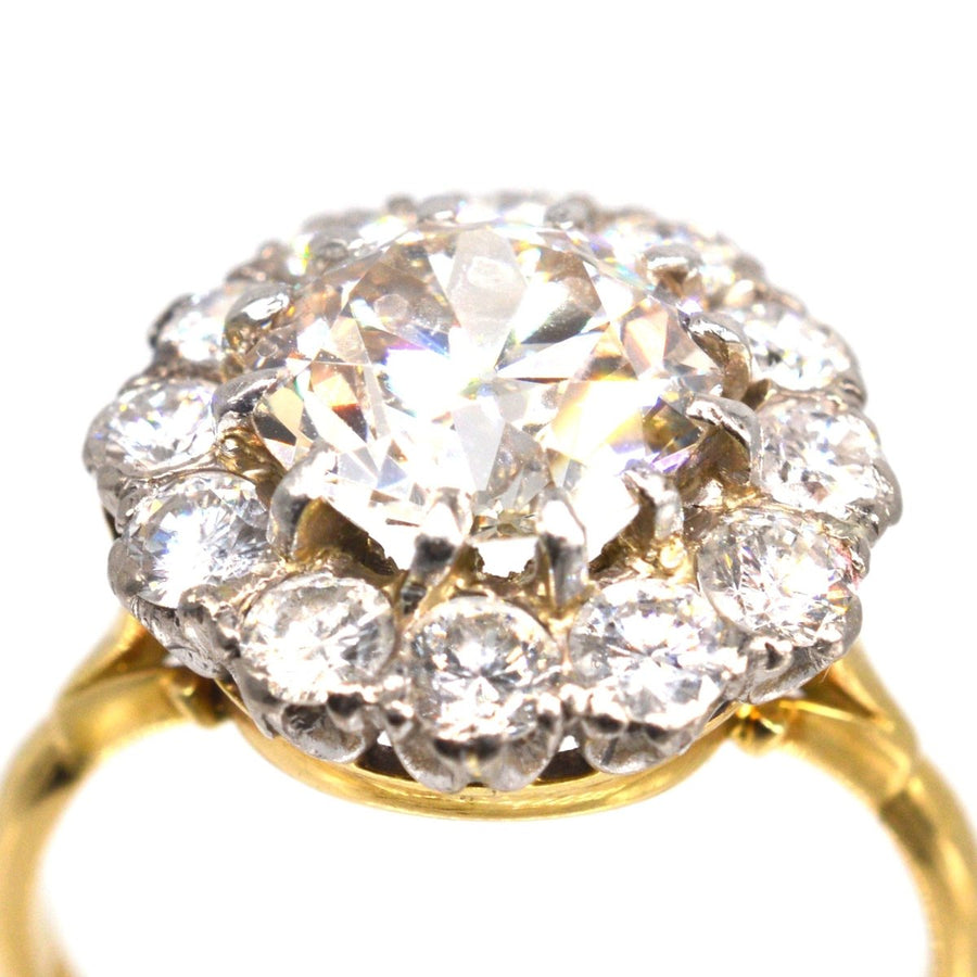 Large Edwardian 18ct Gold and Platinum 3.7 Carats Diamond Cluster Ring