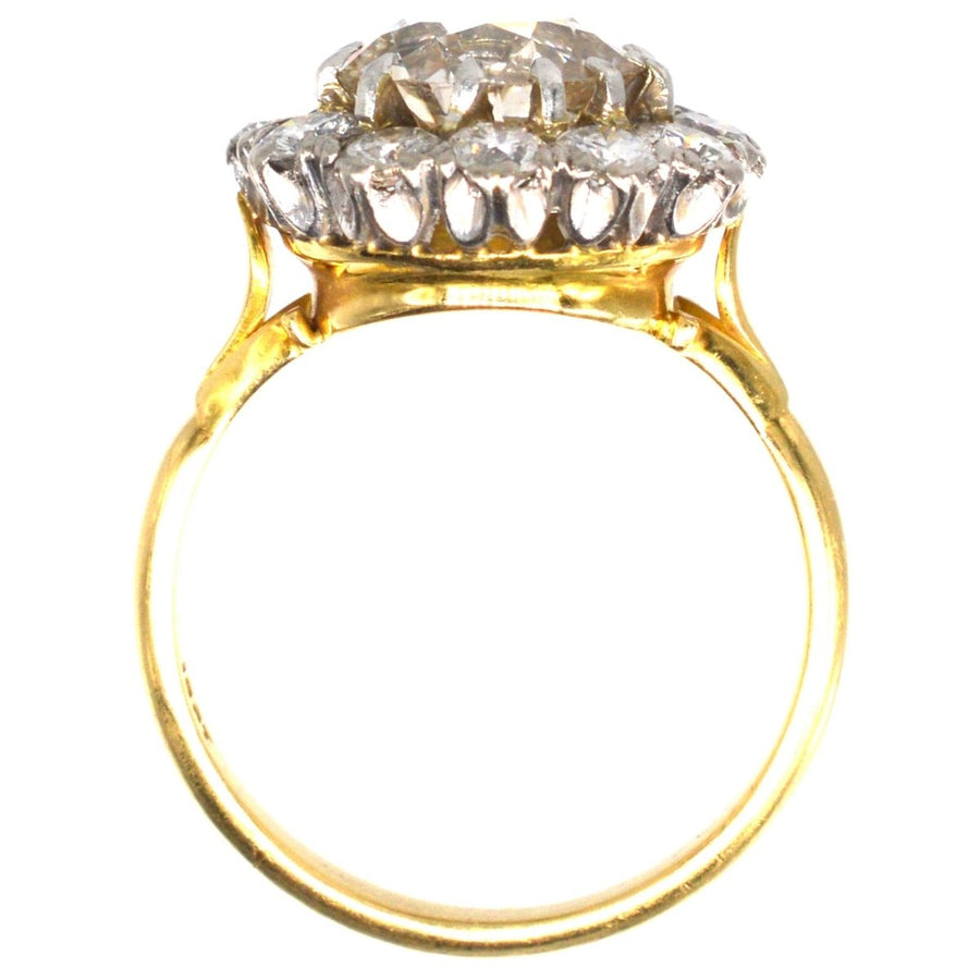 Large Edwardian 18ct Gold and Platinum 3.7 Carats Diamond Cluster Ring