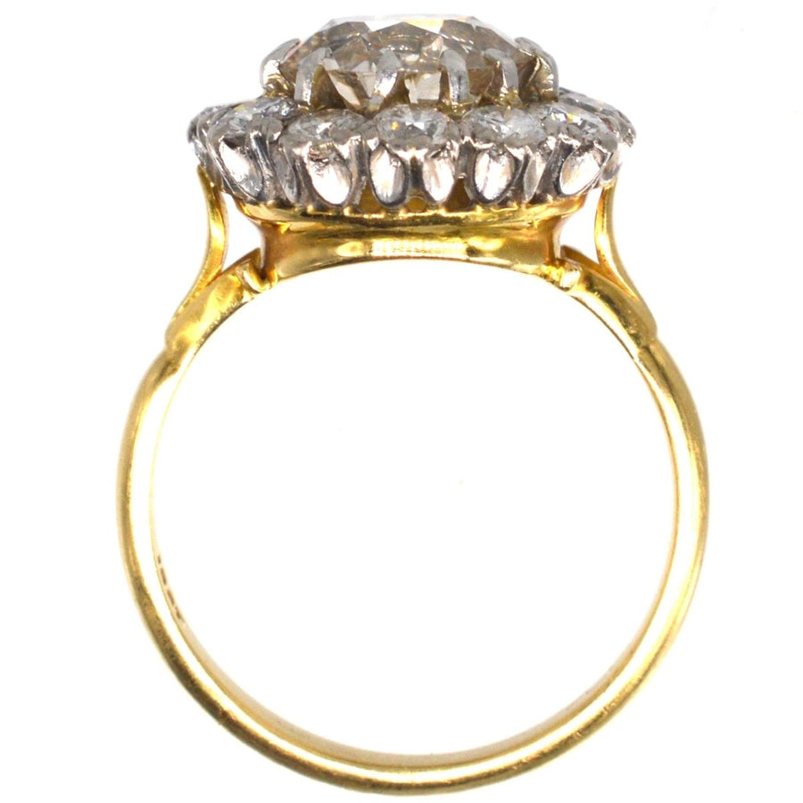 Large Edwardian 18ct Gold and Platinum 3.7 Carats Diamond Cluster Ring