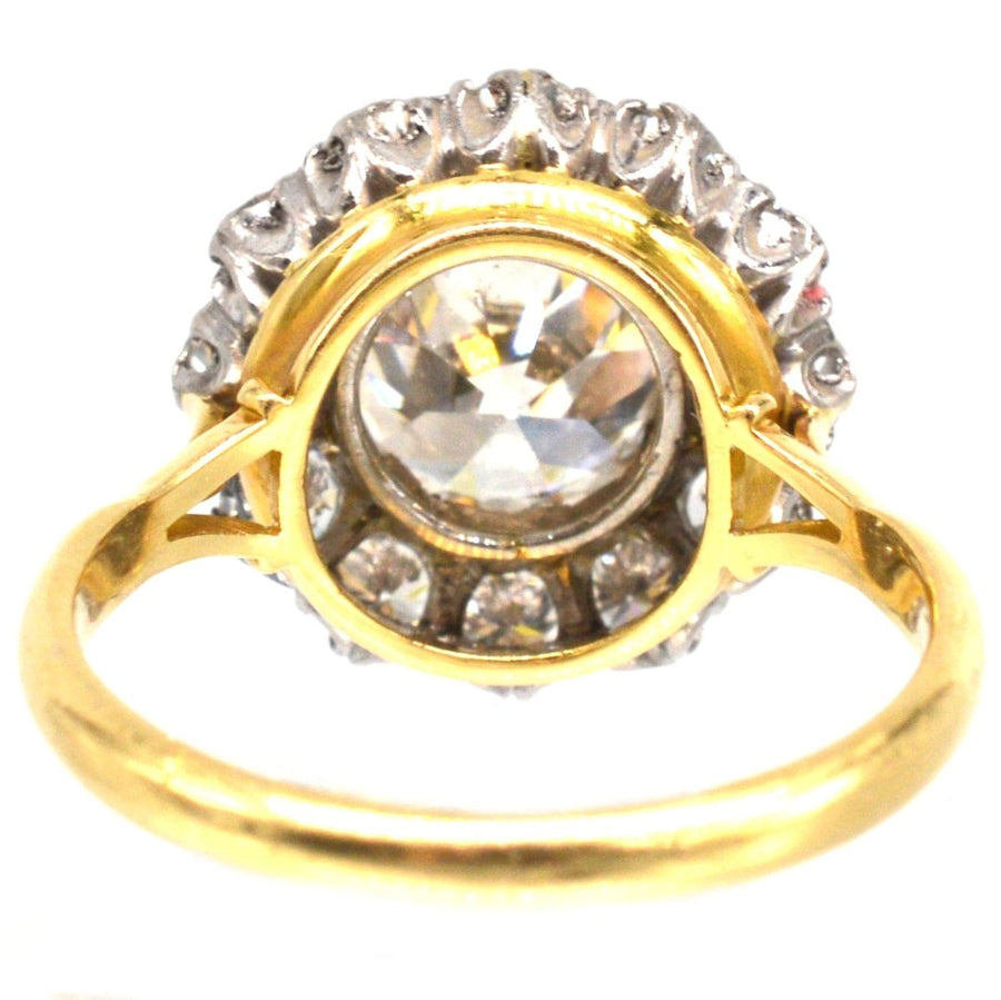 Large Edwardian 18ct Gold and Platinum 3.7 Carats Diamond Cluster Ring