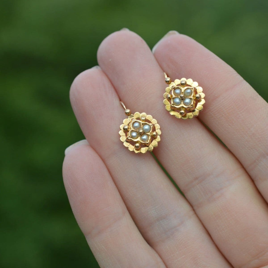 Late 19th Century French Gold and Pearl Dormeuses Earrings | Parkin and Gerrish | Antique & Vintage Jewellery