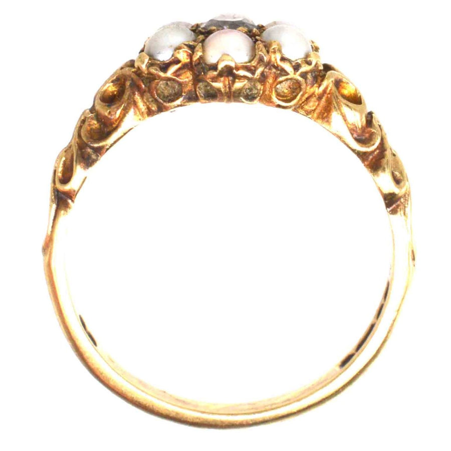 Late Victorian 9ct Gold Split Pearl and Diamond Cluster Ring | Parkin and Gerrish | Antique & Vintage Jewellery