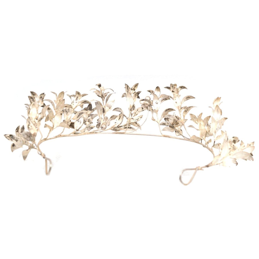 Mid 19th Century Victorian silver leaf tiara, crafted from myrtle leaves symbolizing love and marriage.