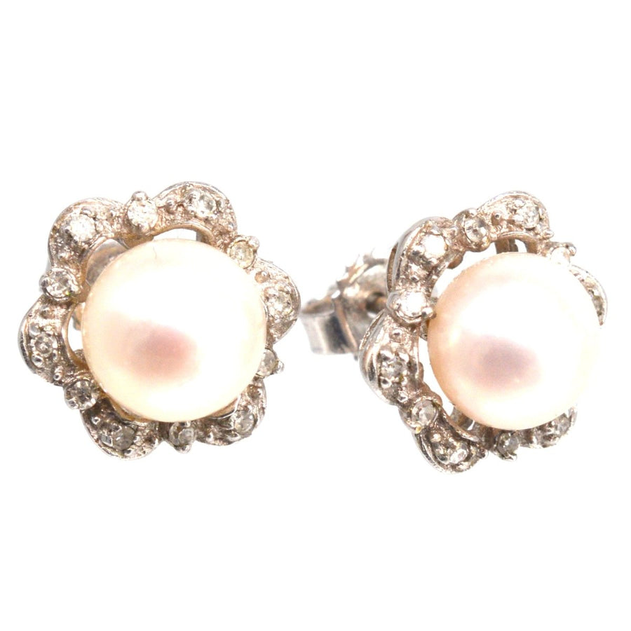 Mid Century 9ct White Gold Pearl and Diamond Star Cluster Earrings | Parkin and Gerrish | Antique & Vintage Jewellery