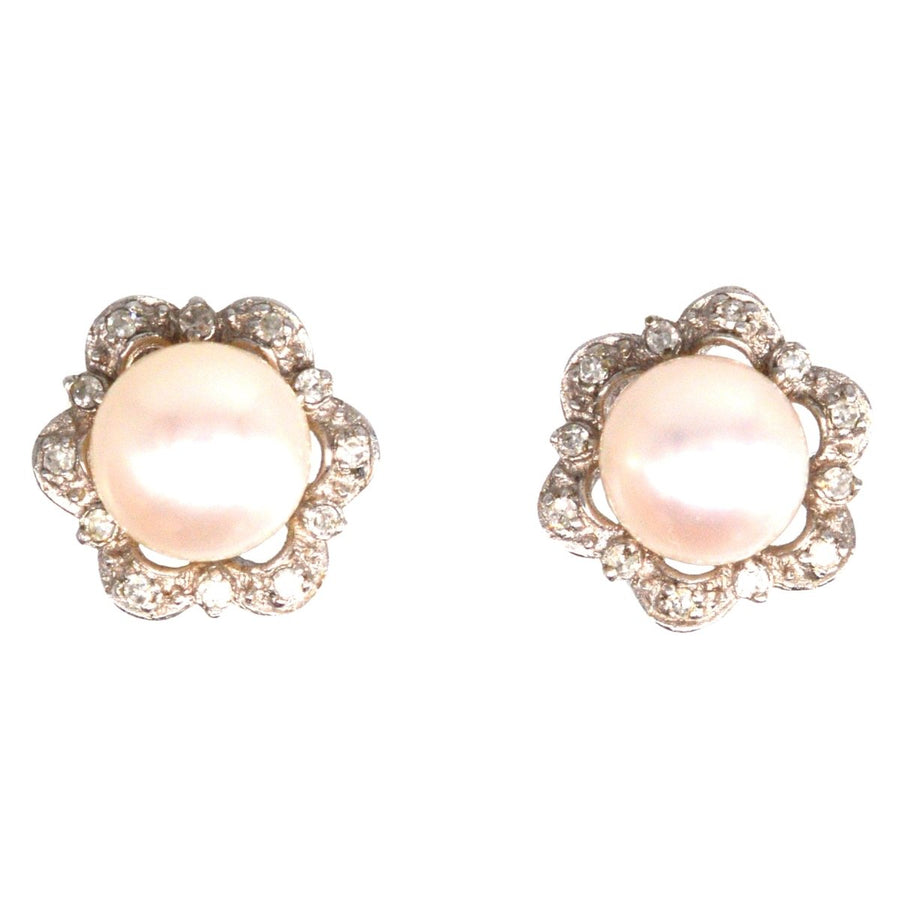 Mid Century 9ct White Gold Pearl and Diamond Star Cluster Earrings | Parkin and Gerrish | Antique & Vintage Jewellery