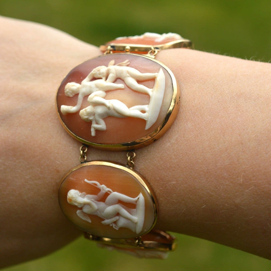 Regency 18ct Gold Shell Carved Cameo of Cupid Bracelet | Parkin and Gerrish | Antique & Vintage Jewellery