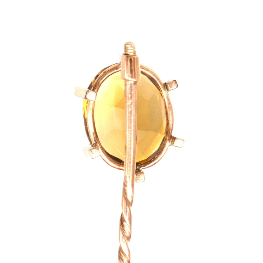 Retro 1940s Large 9ct Gold Golden Citrine Tie Pin | Parkin and Gerrish | Antique & Vintage Jewellery