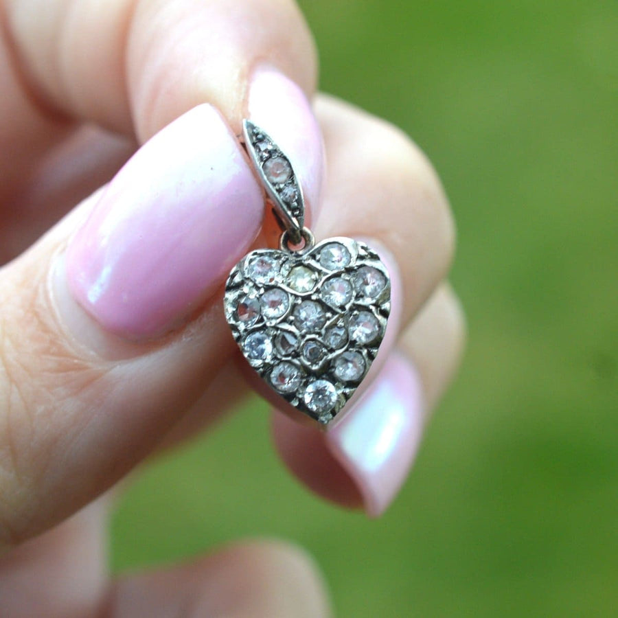 Small Edwardian Gold & Silver Heart Shaped Pendant set with Paste | Parkin and Gerrish | Antique & Vintage Jewellery