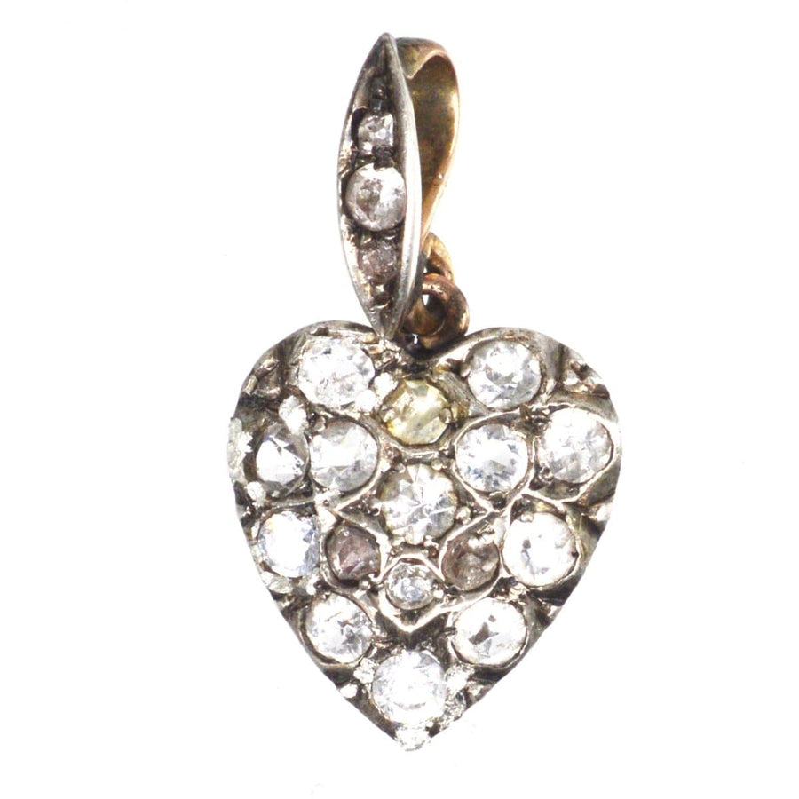 Small Edwardian Gold & Silver Heart Shaped Pendant set with Paste | Parkin and Gerrish | Antique & Vintage Jewellery