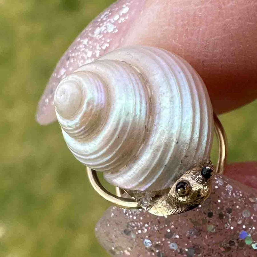 Tiny Victorian 18ct Gold Snail Brooch Pin with Sea Shell | Parkin and Gerrish | Antique & Vintage Jewellery