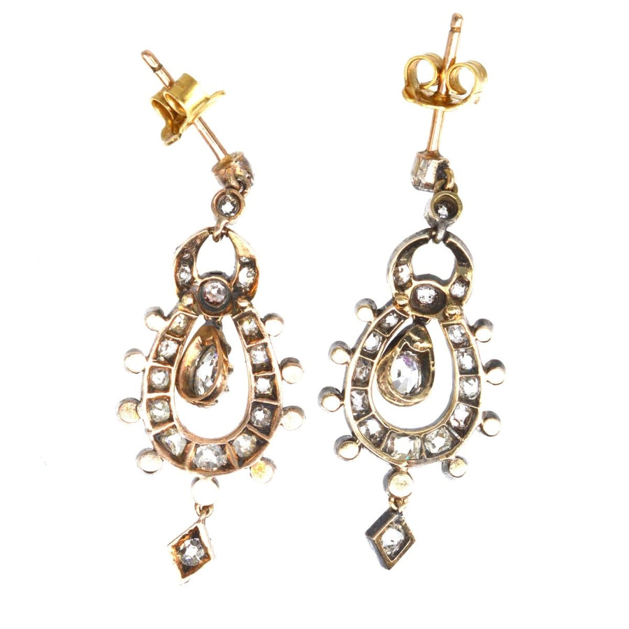 Victorian 15ct Gold and Silver Diamond Drop Earrings | Parkin and Gerrish | Antique & Vintage Jewellery