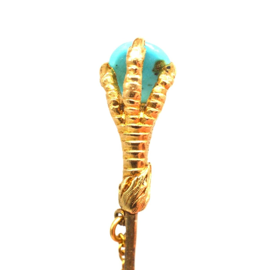 Victorian 15ct Gold Tie Pin of a Eagle Claw Holding a Turquoise | Parkin and Gerrish | Antique & Vintage Jewellery