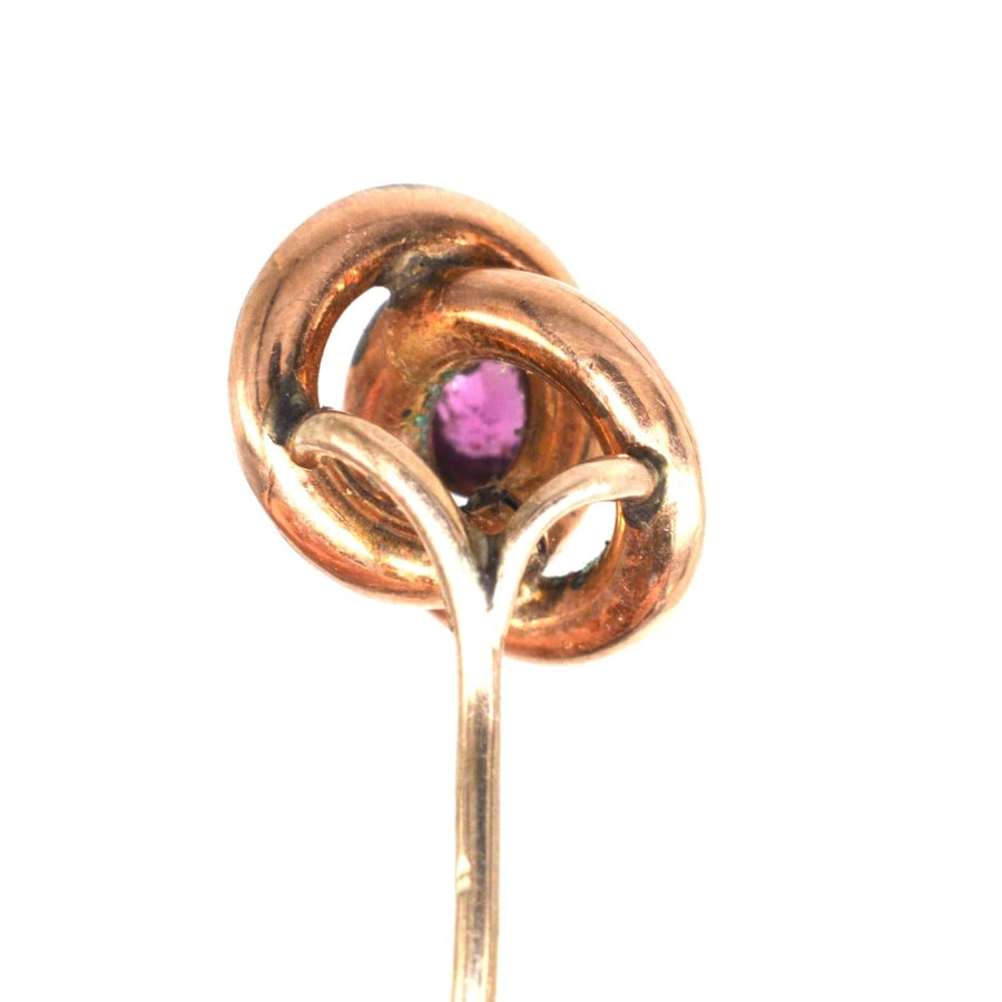 Victorian Gold Knot Tie Pin with Garnet | Parkin and Gerrish | Antique & Vintage Jewellery