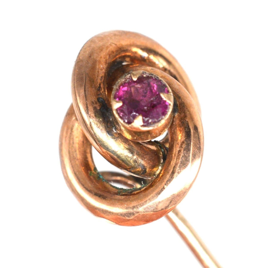 Victorian Gold Knot Tie Pin with Garnet | Parkin and Gerrish | Antique & Vintage Jewellery