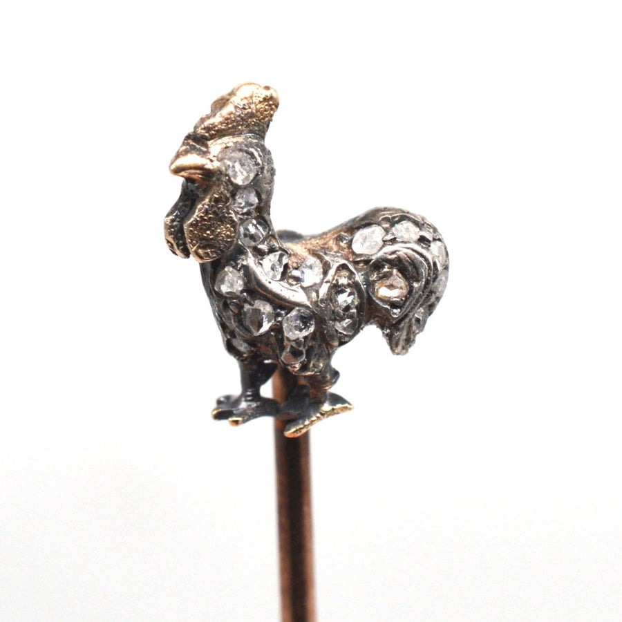 Victorian Silver Diamond Cockerel Tie Pin | Parkin and Gerrish | Antique & Vintage Jewellery