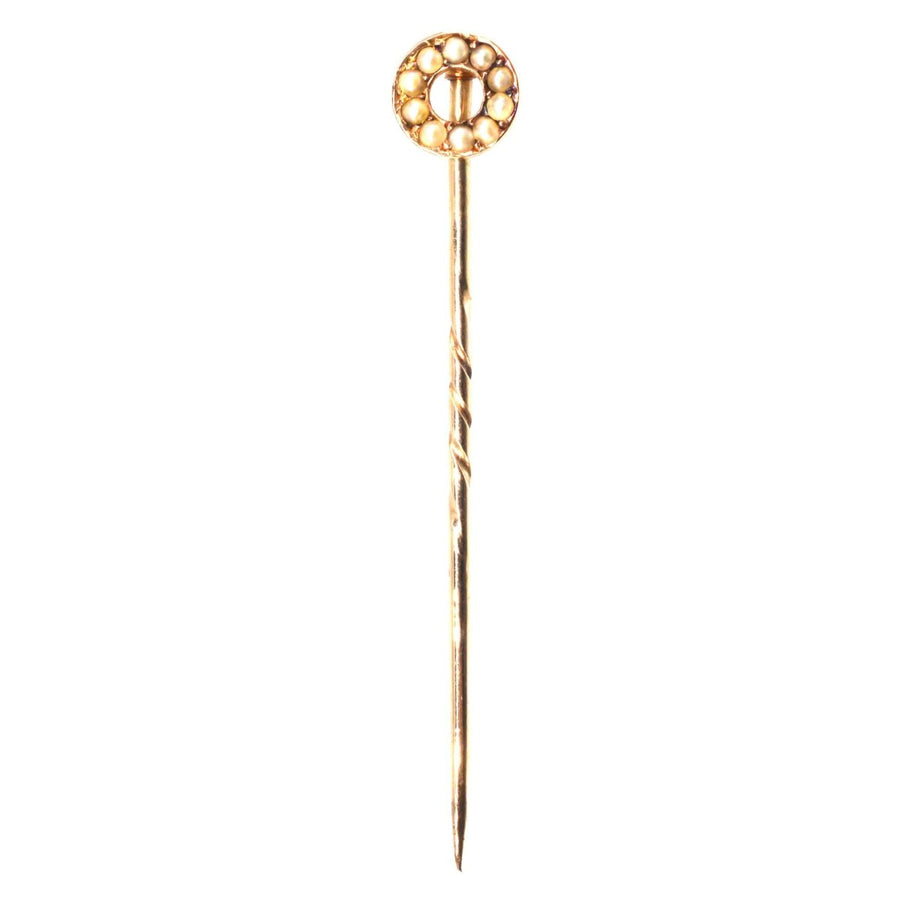 Victorian Small 18ct Gold Seed Pearl ‘Finishing Post’ Tie Pin | Parkin and Gerrish | Antique & Vintage Jewellery