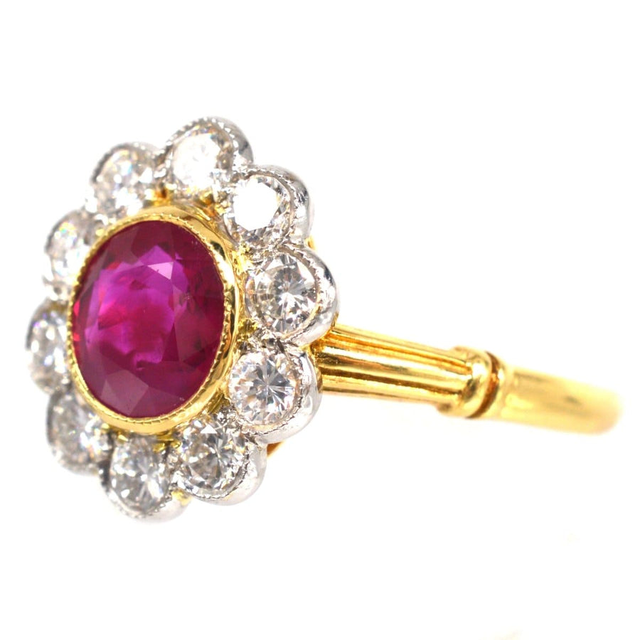 Vintage 18ct Gold Burma Ruby and Diamond Cluster Ring | Parkin and Gerrish | Antique & Vintage Jewellery