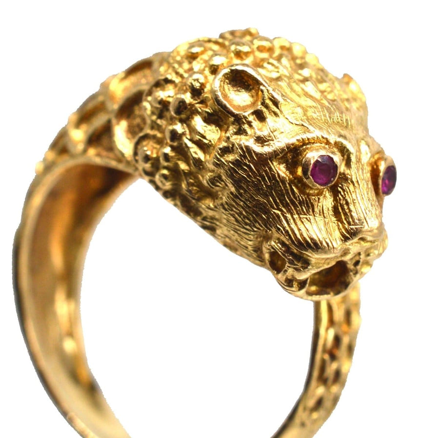 Vintage 18ct Gold Chimera Ring with Ruby Eyes | Parkin and Gerrish | Antique & Vintage Jewellery