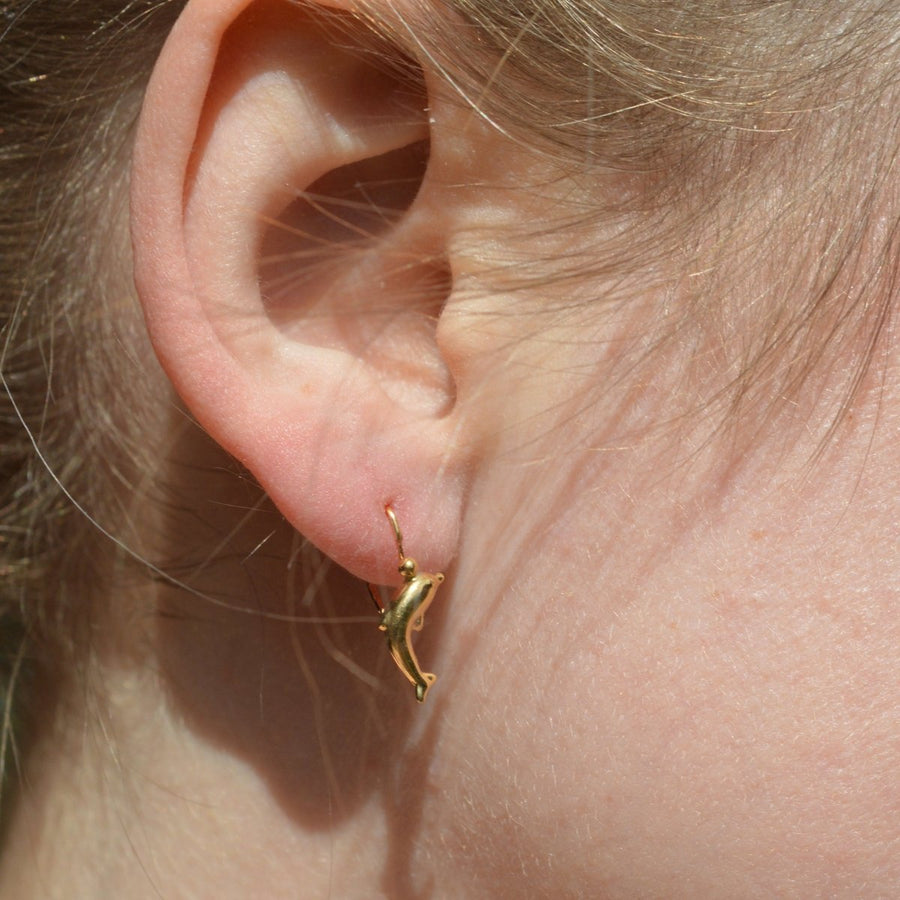 Vintage 18ct Gold Dolphin Sleeper Earrings