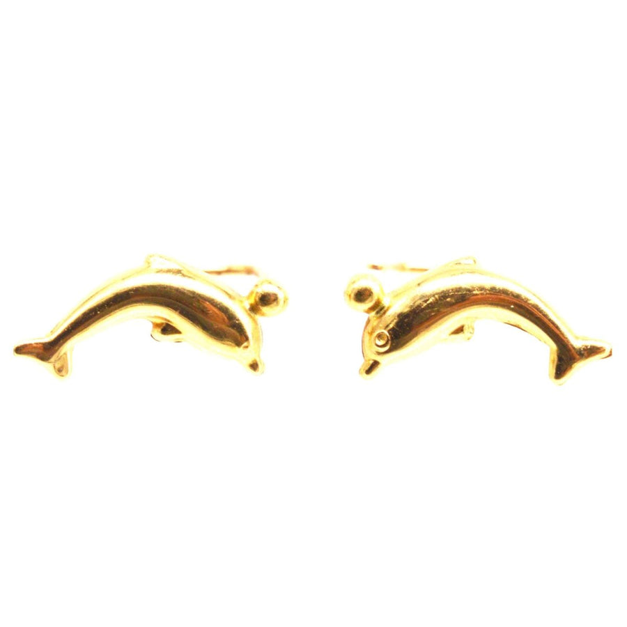 Vintage 18ct Gold Dolphin Sleeper Earrings