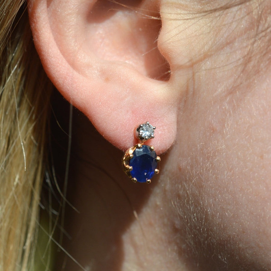 Vintage 18ct Gold Sapphire and Diamond Earrings