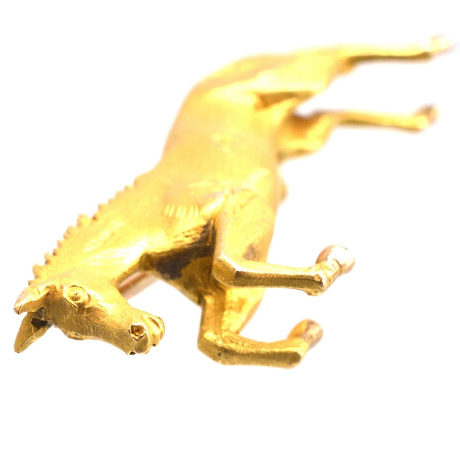 Vintage 9ct Gold Jumping Horse Brooch by Alabaster & Wilson | Parkin and Gerrish | Antique & Vintage Jewellery