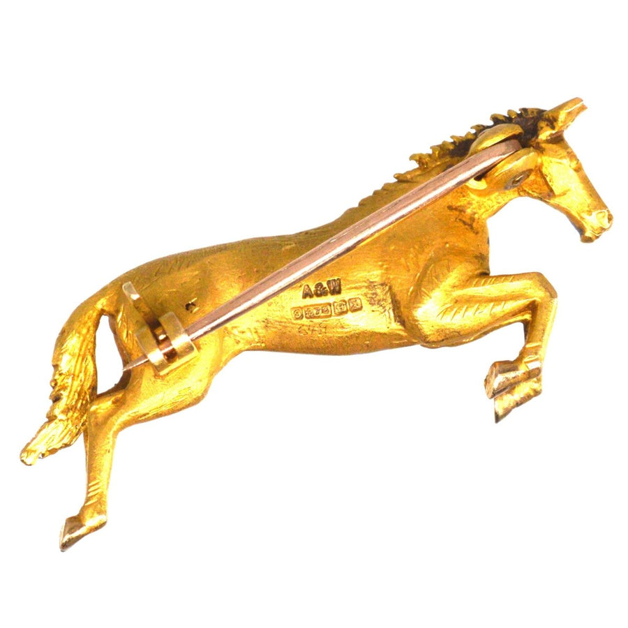 Vintage 9ct Gold Jumping Horse Brooch by Alabaster & Wilson | Parkin and Gerrish | Antique & Vintage Jewellery
