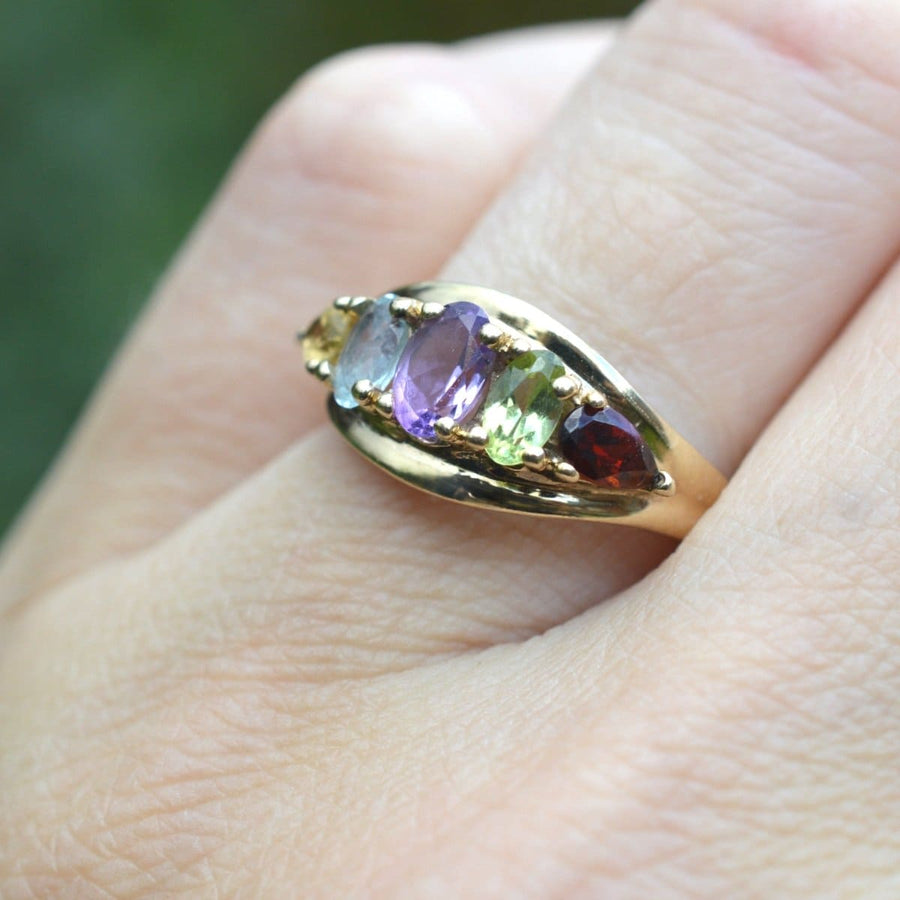 Vintage 9ct Gold Multi Gem Five Stone Ring | Parkin and Gerrish | Antique & Vintage Jewellery