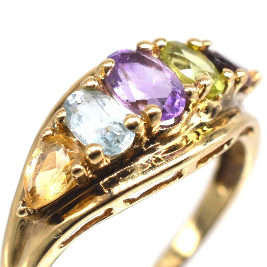 Vintage 9ct Gold Multi Gem Five Stone Ring | Parkin and Gerrish | Antique & Vintage Jewellery