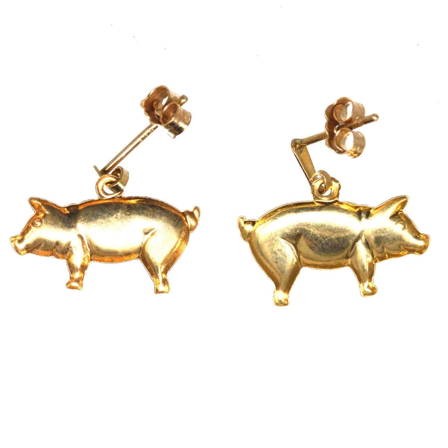 Vintage 9ct Gold Pig Earrings | Parkin and Gerrish | Antique & Vintage Jewellery