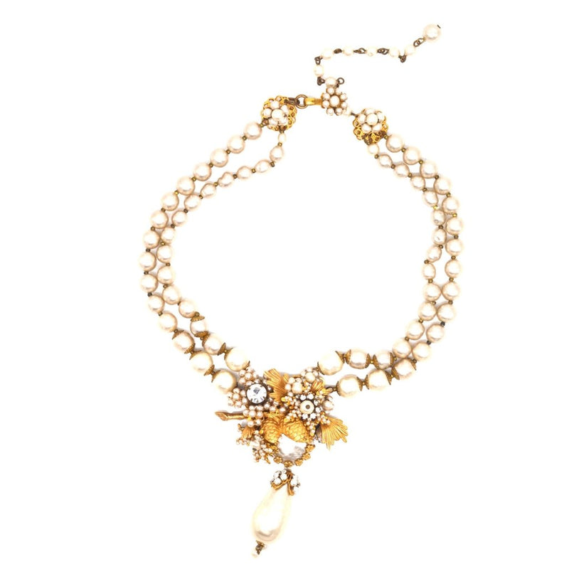 Vintage Miriam Haskell Baroque Pearl and Gilt Metal Necklace