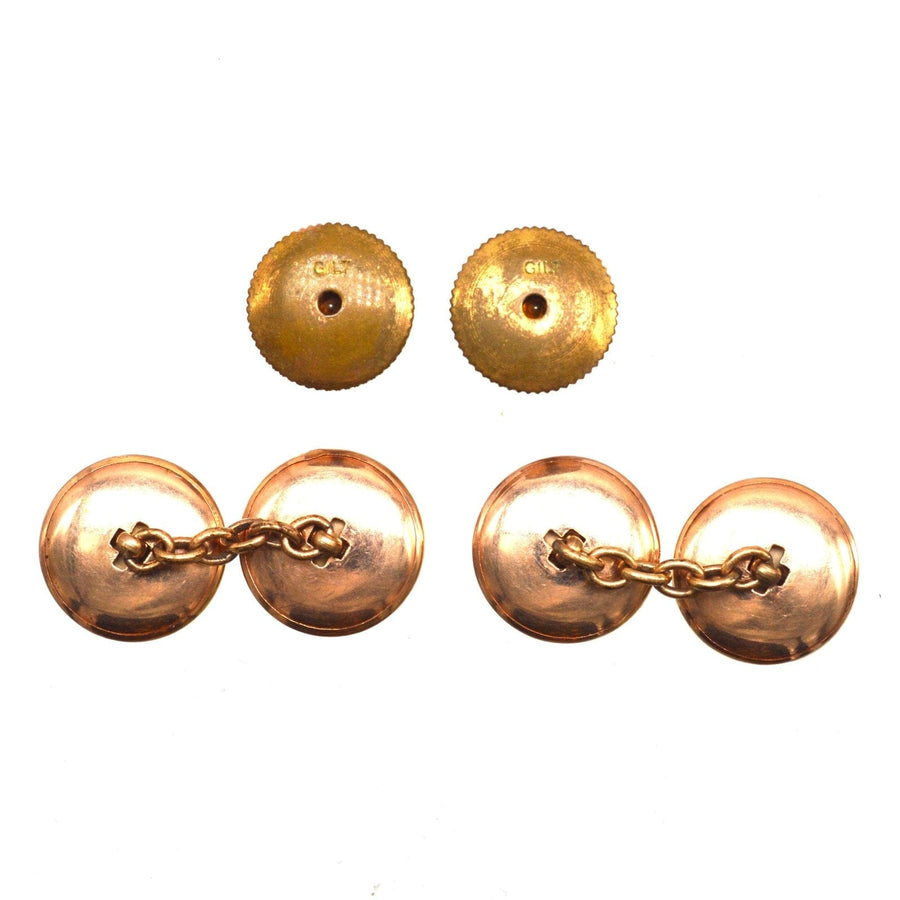 1930s Deco 9ct Gold & Gilt, Onyx and Pearl Cufflinks in Original Case | Parkin and Gerrish | Antique & Vintage Jewellery