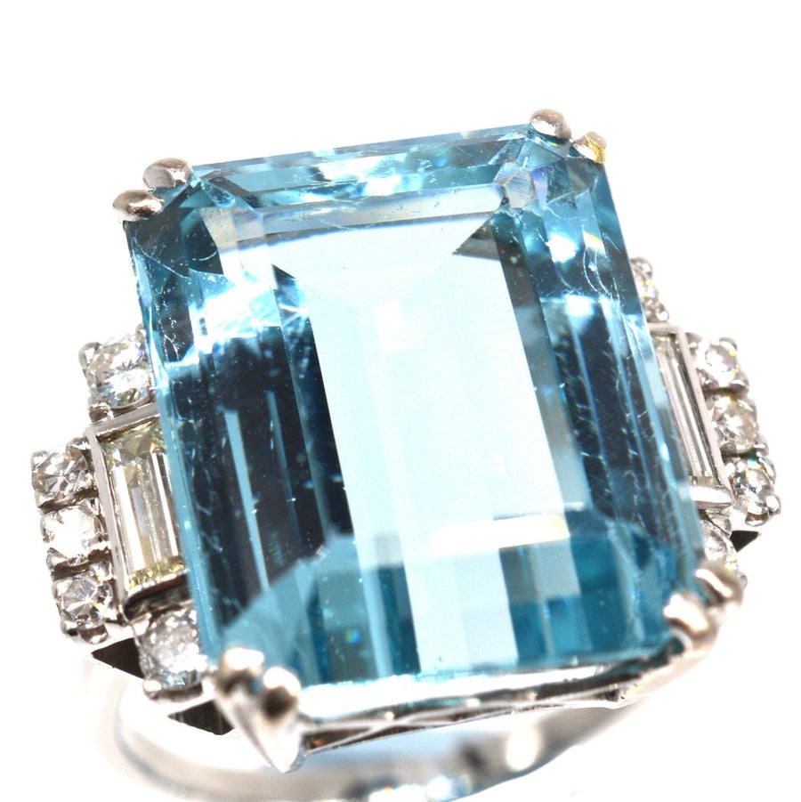 1940s Platinum 15 Carat Aquamarine & Diamond Cocktail Ring | Parkin and Gerrish | Antique & Vintage Jewellery