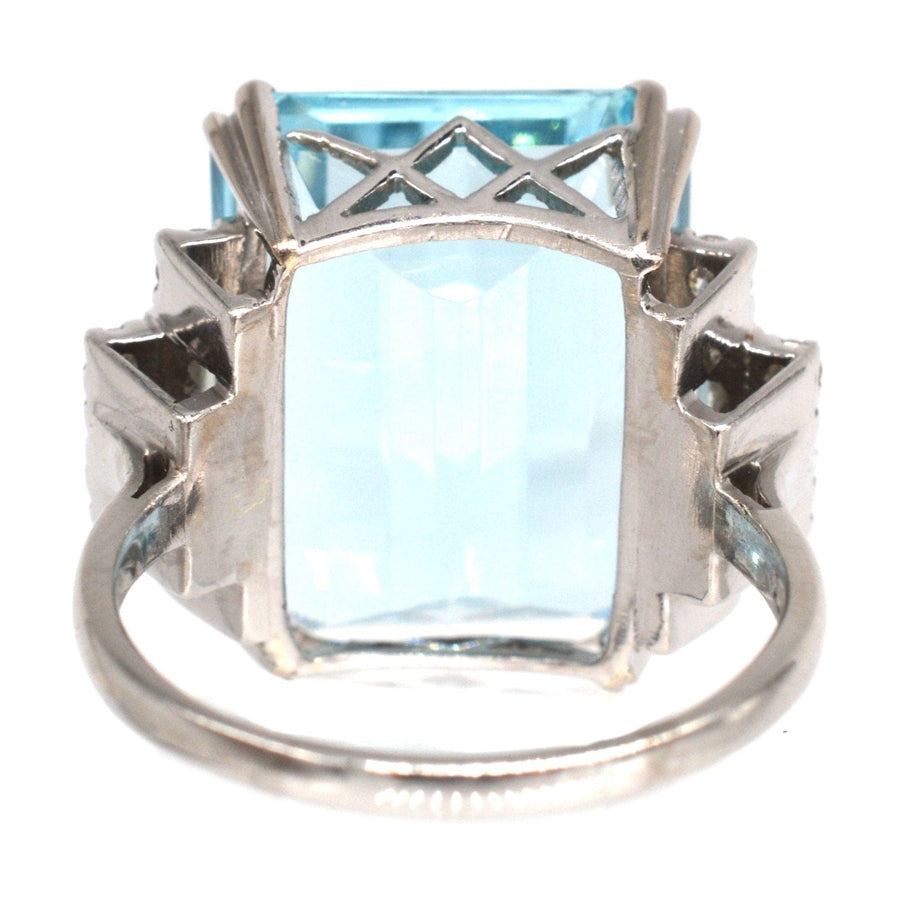 1940s Platinum 15 Carat Aquamarine & Diamond Cocktail Ring | Parkin and Gerrish | Antique & Vintage Jewellery