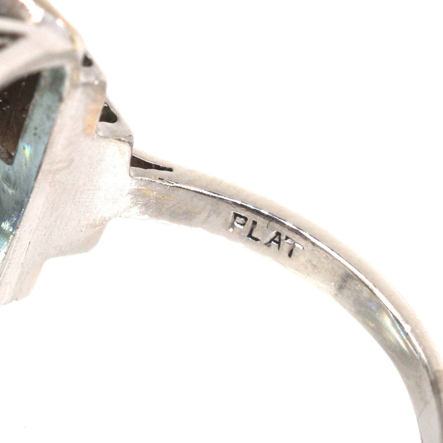 1940s Platinum 15 Carat Aquamarine & Diamond Cocktail Ring | Parkin and Gerrish | Antique & Vintage Jewellery