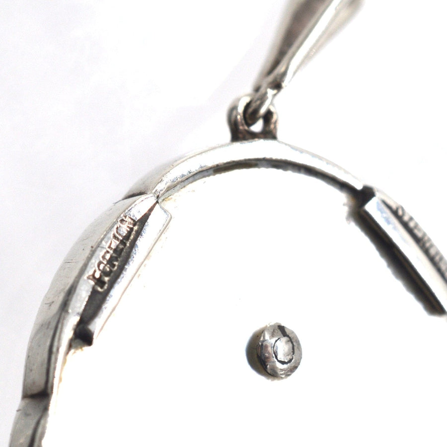 1940s Silver Mother of Pearl and Marcasite Pendant with a Basket of Flowers | Parkin and Gerrish | Antique & Vintage Jewellery
