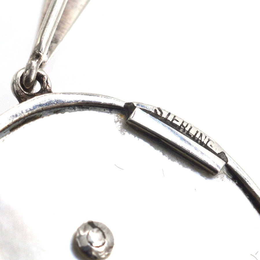 1940s Silver Mother of Pearl and Marcasite Pendant with a Basket of Flowers | Parkin and Gerrish | Antique & Vintage Jewellery