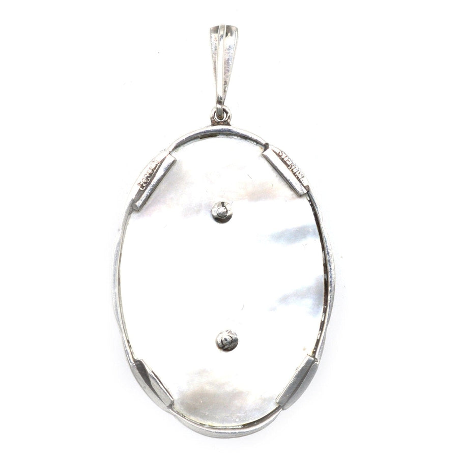 1940s Silver Mother of Pearl and Marcasite Pendant with a Basket of Flowers | Parkin and Gerrish | Antique & Vintage Jewellery