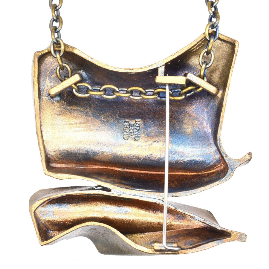 1970s ‘Daytona’ Flame Bronze Pendant Brooch in Chain by Bjorn Weckstrom for Lapponia