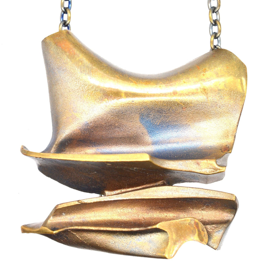 1970s ‘Daytona’ Flame Bronze Pendant Brooch in Chain by Bjorn Weckstrom for Lapponia