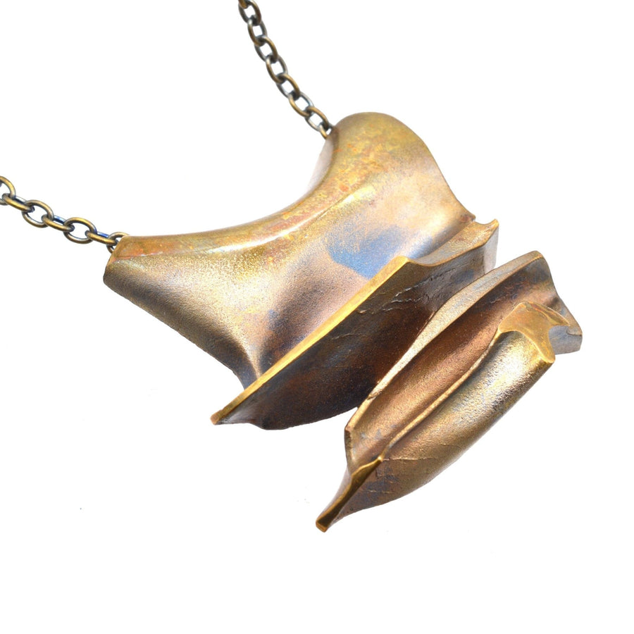 1970s ‘Daytona’ Flame Bronze Pendant Brooch in Chain by Bjorn Weckstrom for Lapponia